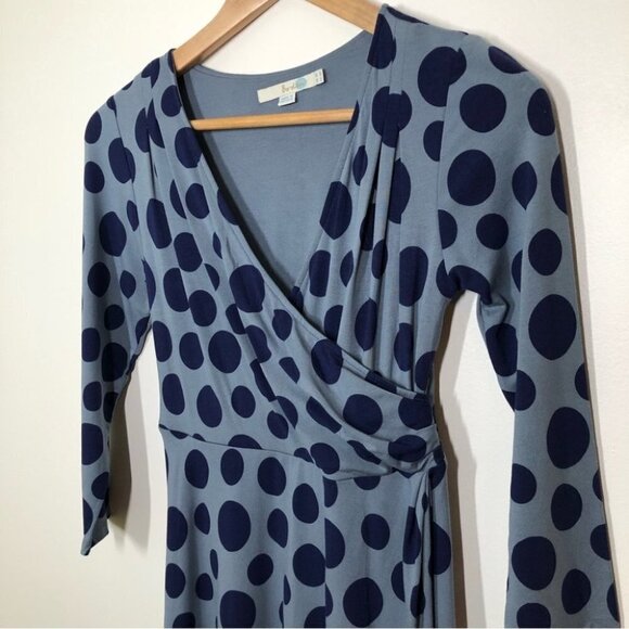 BODEN Blue Polka Dot Wrap ‎ Dress Size 4 Petite - Picture 3 of 7